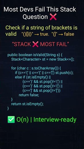 Valid Parentheses in O(n) #ytshorts #youtubeshorts #shorts