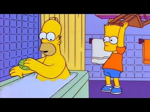 Bart hits homer with chair: Lion King