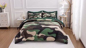 Meeting Story Camouflage Bedding Set, Colorful Pattern Style Comforter Set, 5 PCS One Comforter Two Pillowcases Two Sheets in One Bag, All Season Bedspread for Teens Adults (Navy,Twin 5Pcs)