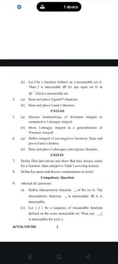 KUK University MSc Mathematics 2024 | Measure & Integration PYQ |