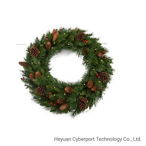 [Hot Item] Customized Size Artificial Mixed PVC&Pine Needle Pre-Lit LED Clear Lights Christmas Wreath