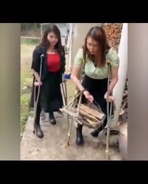 polio women life Living on crutches and going out to collect firewood #disability