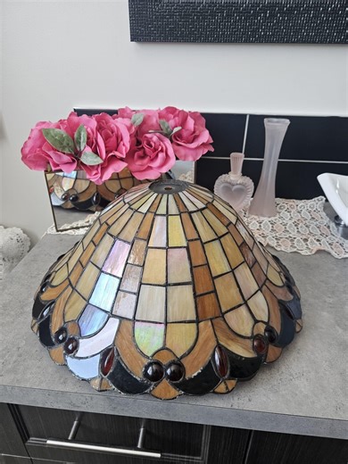 Vintage Tiffany Style Stained Glass Lampshade – Amber Iridescent Dome, Leaded Glass Lamp Shade - Etsy
