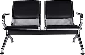 2-Seat Waiting Room Chairs - Waiting Room Bench with Arms Airport Reception Bench Guest Reception PU Leather Lobby Bench Waiting Area Chairs for Market Bank Hospital School, Black