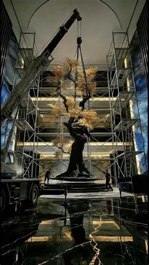 Level Up: Tree Atrium Installation 🌳 #luxury renovation #interiordesign design #dubai style