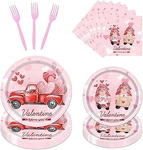 Valentines Paper Plates - 96PCS Valentine's Day Party Supplies Decorations Pink Paper Plates Forks Napkins Valentine's Day Disposable Paper Plate Dinnerwares Valentine's Day Plate Set(24 Guests)