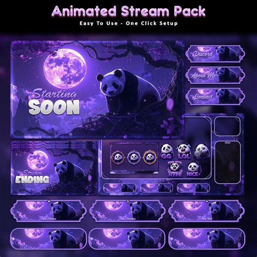 Moonlight Panda Animated Stream Package: for Twitch Overlay, Youtube, Kick | Panda Overlays - Etsy
