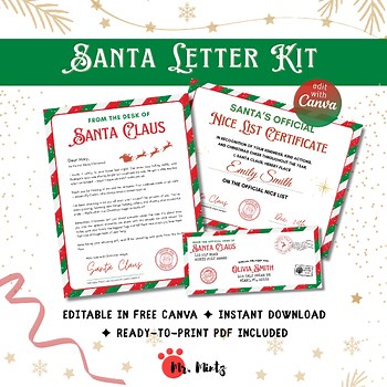 Printable Santa Letter Kit – Editable Letter, Nice List Certificate & Envelope