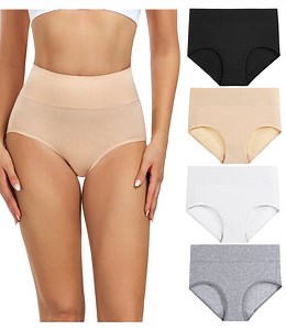 Wirarpa Women's Underwear High Waisted Full Coverage Cotton Briefs 4 Pack(L, Black/White/Heather Grey/Beige)