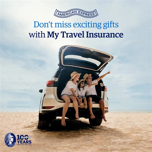 Enjoy comprehensive 𝐌𝐲 𝐓𝐫𝐚𝐯𝐞𝐥 𝐈𝐧𝐬𝐮𝐫𝐚𝐧𝐜𝐞 coverage for your summer getaway – from medical expenses and cancellations, to loss of personal property and even frequent flyer points. Celebrate 100 years of heritage with us: Act now to receive 𝐞𝐱𝐜𝐢𝐭𝐢𝐧𝐠 𝐠𝐢𝐟𝐭𝐬 when you sign up for one or more eligible plans for yourself and loved ones! Checkout with promo code TRAVELAMEX100 at go.amex/travelamex100. Offer ends on 30 Jun 2025. *Limited to the first 100 redemptions, T&Cs apply