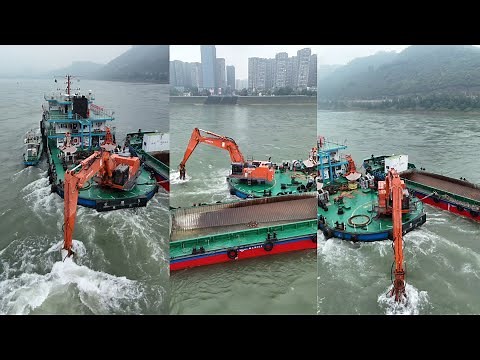 Barge Working in Wild River Current 💪 Real Engineering Power!