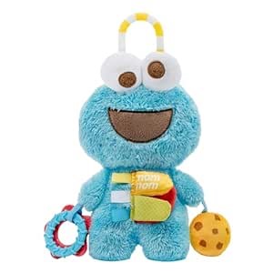 Kids Preferred Sesame Street Cookie Monster Activity Toy with Teething Rings, Crinkle Sounds, and On The Go Clip for Babies and Infants