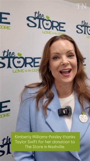Kimberly Williams-Paisley, co-founder of @thestore_nashville, thanks @taylorswift for her donation at the grand opening of the second location. The Store is a free, referral-based grocery store that helps families in need across Middle Tennessee. They are looking for 275 volunteers each week. #thestore #taylorswift #taylornation | Bryan West