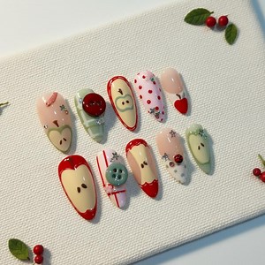 Apple Press on Nails Vintage Fruit Cartoon Fall Kawaii Gift Handmade - Etsy