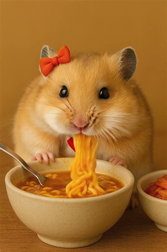 Hamster Eats Ramen & Kimchi 🐹🍜🔥@Mini Paws Cafe
