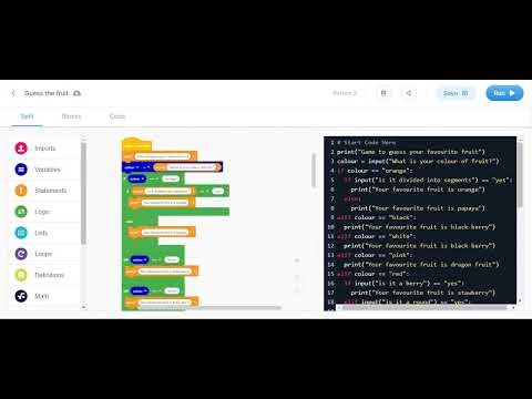 Guess the fruit project in edublocks python.