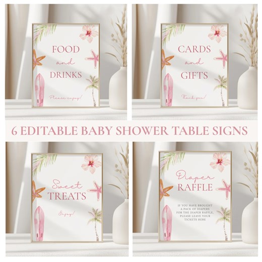 Tropical Baby Shower Table Signs Bundle, “beach Babe” Theme, Editable Summer Party Decor, D45k - Etsy