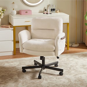 Bestier Office Chair Criss Cross Chair with Flip-Up Arms, Adjustable Height, Comfy Computer Chair, Vanity Chair with Side Pockets, Beige
