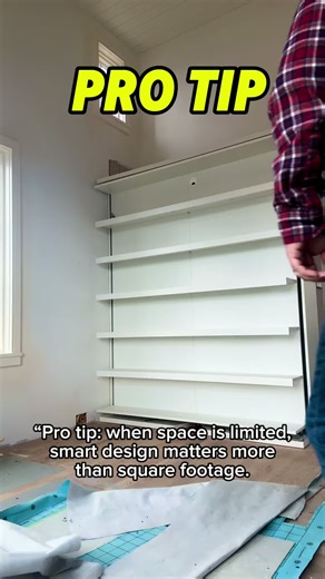 Pro Tip: Smart design beats more square footage every time. This Murphy-style bed transforms a studio from a clean, functional space into guest-ready sleeping quarters in seconds. Built-in shelving keeps the room usable during the day, and when needed, the unit rotates out and drops down smoothly—no wasted space, no clunky hardware. Perfect for studios, home offices, in-law suites, or coastal homes where every square foot matters. Details like this are how you maximize function without sacrifici