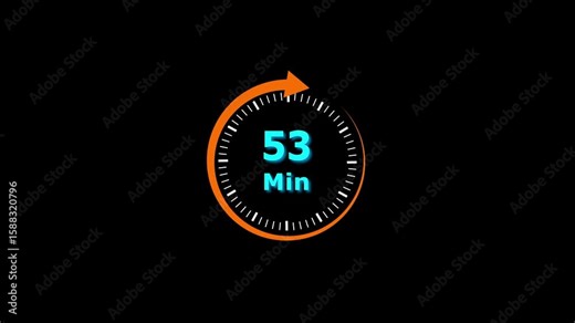 Animation video timer icon with 53 min. timer 53 minutes countdown icon. motion graphic arrow Clock 53 minute icon, white background 4k video animation
