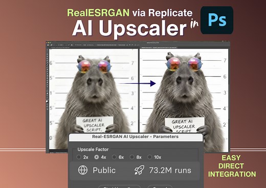 AI Upscaler inside Photoshop / Real-ESRGAN via Replicate - 2x/4x/6x/8x/10x (Mac & Windows)
