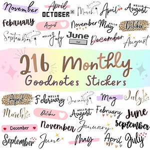 Goodnotes Stickers, Monthly Digital Stickers Goodnotes, Digital Stickers Months, Pre-cropped Stickers, Journal, Digital Planner Stickers - Etsy