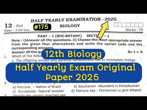 12th Biology Half Yearly Exam Original Question Paper 2025 | Important Questions | #175