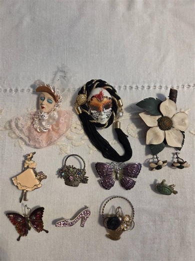 Vintage Brooch Collection: Masquerade Mask, Victorian Lady, Rhinestone Heel. - Etsy