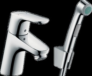 hansgrohe Washbasin mixers: Focus, Single lever basin mixer 70 with bidette hand shower and shower hose 160 cm, Item No. 31926000