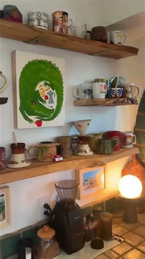 Coffee mug wall- DIY reno! Love seeing all my mugs on display. #mugdisplay #diyreno #coffeecup