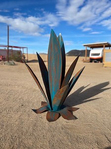 36" Steel Lagoon Blue Patina Agave Sculpture, Rusted Steel Yard Art, Desert Landscape Decor, Handcrafted Patina - Etsy