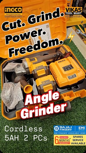 Vikas Tool Mart on Instagram: "🔥 POWER + PERFORMANCE = INGCO 🔥 ⚙️ INGCO 100 mm 20V Cordless Angle Grinder 🔩 With 10 Pcs Metal Cutting Discs + Battery & Charger ⚡ 9000 RPM – High Speed Cutting Power 💥 OFFER PRICE: ₹ 10,999/- 🆔 Model No: CAGLI2210032 🔧 Product Uses ✔️ Metal cutting & grinding ✔️ Fabrication works ✔️ Welding & workshop jobs ✔️ Electrical & plumbing works ✔️ Automobile service ✔️ Construction & civil works ✔️ DIY & industrial use ⸻ ⭐ Advantages ✅ Powerful 20V Cordless Performa