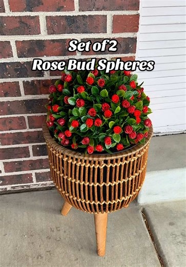 The Wicker Park Set of 2 Indoor/Outdoor 13” Rosebud Spheres by Bethlehem Lights adds instant elegance to your entryway, porch, patio, or indoor space with lifelike roses and lush greenery. Designed for versatile styling, these artificial garden spheres can be displayed as full spheres, separated into half spheres, or hung using the included metal chains and stakes for year-round décor. Lightweight, durable, and maintenance-free, this set of two decorative rose topiary balls delivers a polished, 