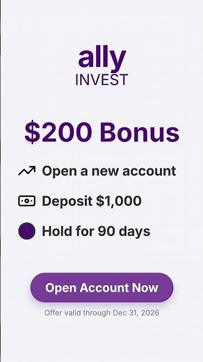 Get a $200 Ally Invest Bonus! ($1,000 Deposit)