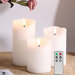 Eywamage White Flameless Pillar Candles with Remote, Flickering Realistic Battery Powered LED Wax Candles, Φ 3" H 4" 5" 6"