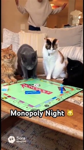 Cat Monopoly Night 🐱 #trending #funny #sora #ai #cats #monopoly
