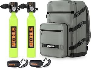 SMACO Mini Scuba Tank 0.5L Portable Diving Tank (2 Pcs) Reusable Scuba Pony Bottle Backup Dive Air Cylinder up to 10 Mins Dive Time Family and Buddy Kit for Underwater Exploration Rescue S300 Plus