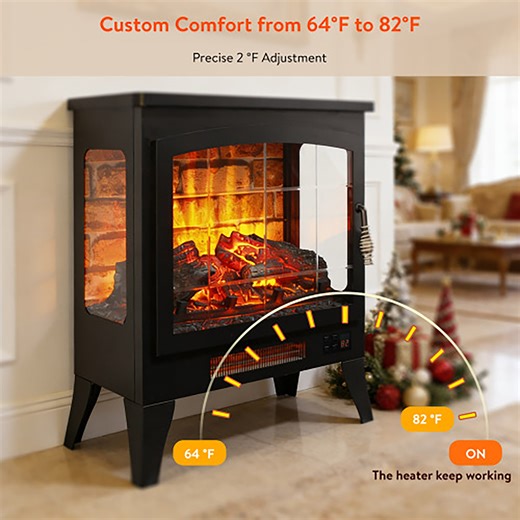 21 inch Three-sided Freestanding Electric Fireplace Heater Stove with Remote Control & 3D Flame Effect,1400W 5000 BTU