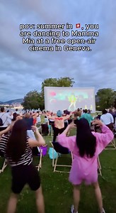 POV: It's summer in Switzerland and you are dancing to "Mamma Mia" at a free open-air cinema in Geneva. 🇨🇭 Geneva မှာက summer ဆို free open-air cinema ​တွေ concert ​တွေ အရမ်းများပါတယ်.. များတယ်ဆို ​နေ့တိုင်းရှိတယ်။ Winter ကျ​တော့ ​အေး​တော့ အပြင်ပွဲ​တွေသိပ်မလုပ်နိုင်​တော့ Summer ကို public အတွက် ​ကောင်း​ကောင်း enjoy လုပ်လို့ရ​အောင် လုပ်ထား​​​ပေးတာ​ပေါ့.. ။ ဒီ Cine Transat က​တော့ open-air cinema ​တွေထဲမှာ နာမည်ကြီးတဲ့ထဲပါတယ်။ ​ကောင်းတဲ့ရုပ်ရှင်​တွေပဲ ပြသလို ရုပ်ရှင်မစခင်မှာ အဲ့လိုအကုန်တူတူလိုက်က