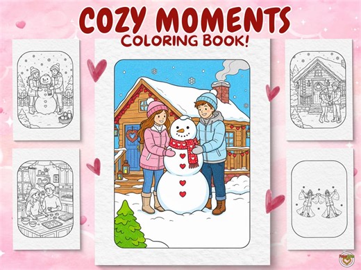 Cozy Valentine Coloring Book for Adults, Cute Romantic Couple in Winter, Printable Pages and Digital PDF - Etsy