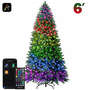 6ft Pre-lit Artificial Christmas Tree with Smart Multicolor LED Fairy Lights Remote and App-Controlled