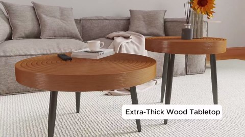 Round Coffee Table Set of 2, Accent Sofa Center Table for Farmhouse and Living Room, Tool-Free and Easy Assembly (Brown)