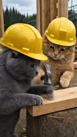 Papa Cat at Work | Construction Site #aicat #catshorts #papacat