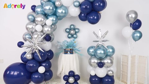 Blue Silver Balloon Arch Kit, Navy Blue Silver White Balloon Garland with Metallic Light blue silver Balloons Star Foil Balloons for Boys Men Birthday Wedding Graduation Baby Shower Party Decoration