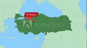 Map of Turkey with pin of country capital. Turkey Map with neighboring countries in green color.