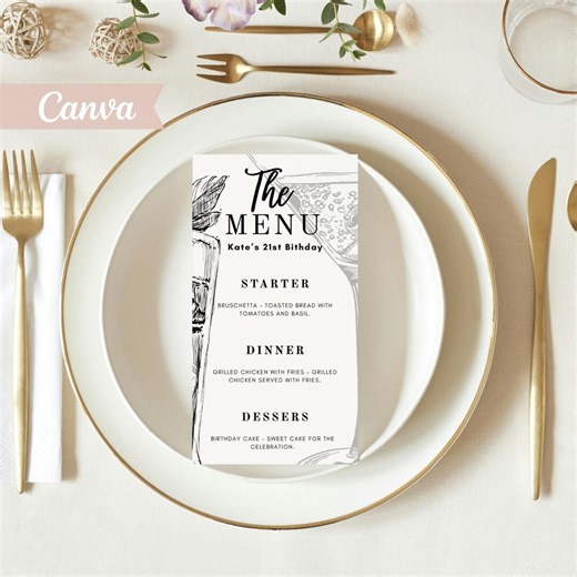 Black & White Martini Menu Template, Editable Canva Birthday Menu, Cocktail Party Menu Sign, Printable Dinner Menu, Instant Download - Etsy