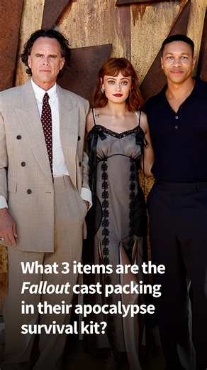 Three actors. Three Items. Endless chaos. 😈 The TV WEEK team caught up with Fallout stars Walton Goggins, Ella Purnell and Aaron Moten at the Fallout @primevideoaunz season two premiere. There, we asked them one simple question: If you could pack three things in your very own apocalypse survival kit, what would you pack? As you’d expect, their answers were equal parts practical and unhinged. | TV WEEK