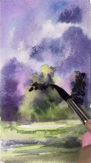 Purple Sky Forest in Water Colours #landscapepainting #watercolours