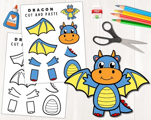 Printable Dragon Craft for Kids | Fairytales Activities | Build a Dragon Craft | Color, Cut, and Paste | Paper Dragon | Digital Download - Etsy