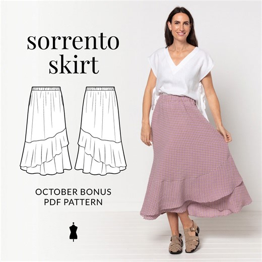 🪡 Fun, flouncy and oh-so-versatile – Style Arc's Sorrento Skirt is now available as our October Bonus PDF Pattern! Pair it with our new Hayden Knit Tee Pattern or another pattern of your choice, then click the green discount code at check-out to claim. Explore Style Arc sewing patterns today. | Style Arc sewing patterns